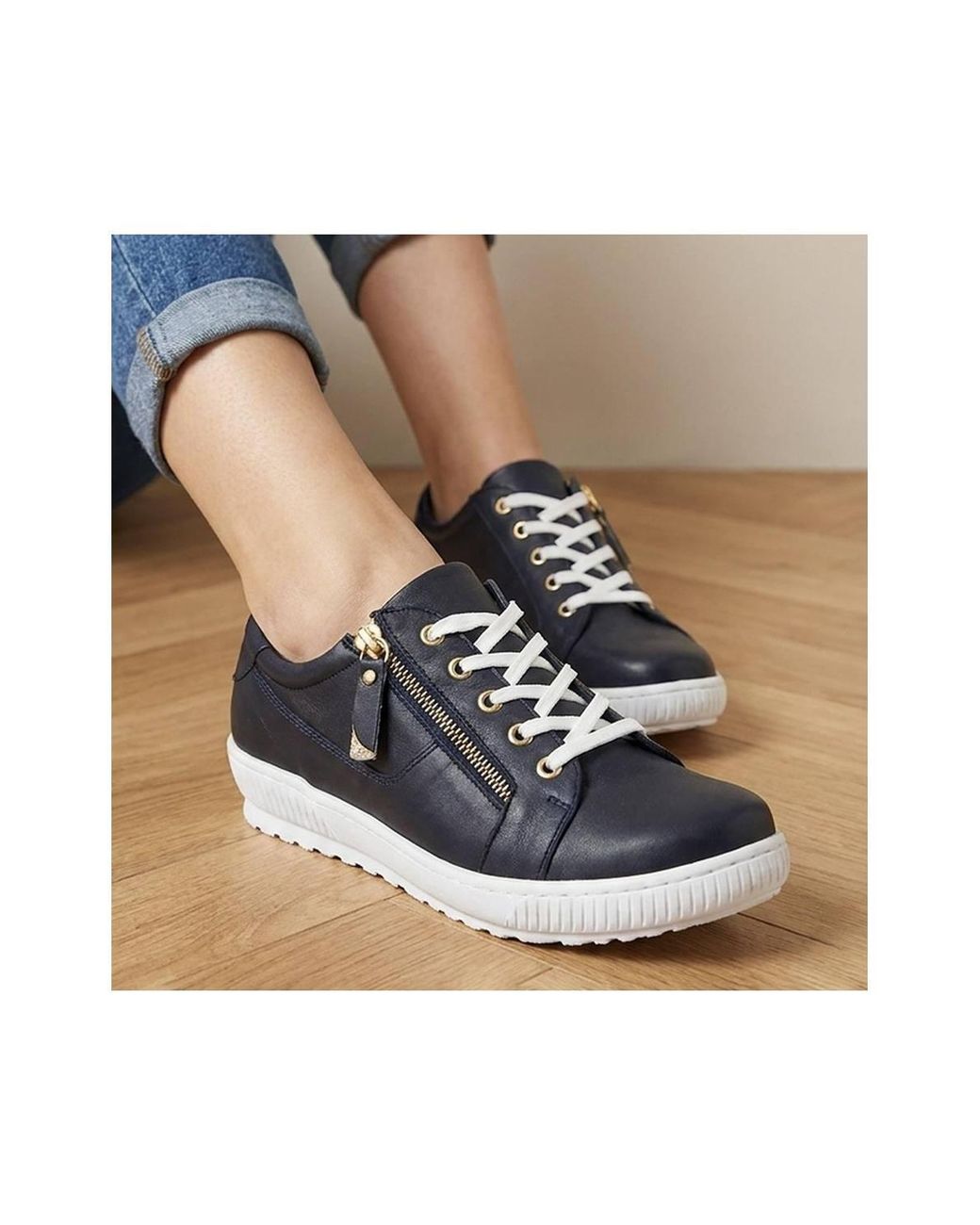 Jones Bootmaker Blue Padova Wide-Fit Leather Trainers