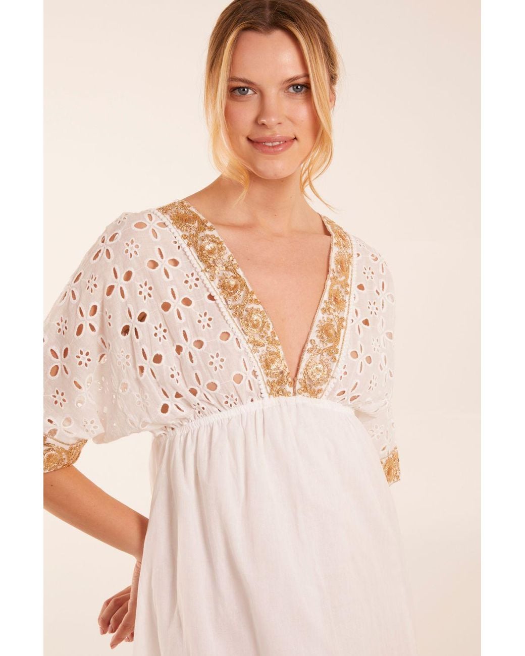 Blue Vanilla Natural V-Neck Short Sleeve Dress