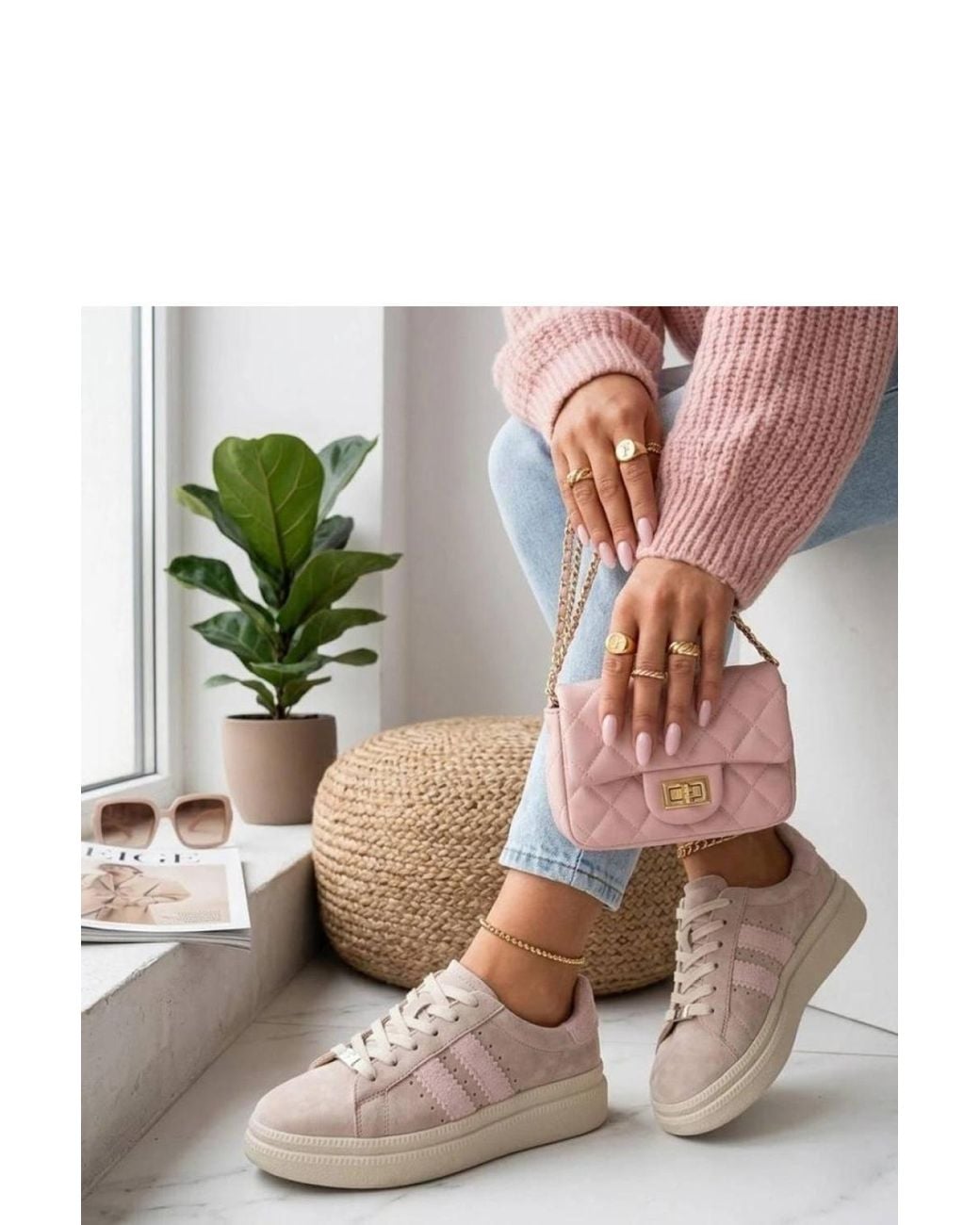 Love Lace Natural Real Suede Platform Chunky Trainers With Footbed
