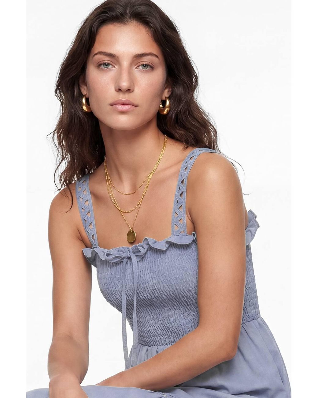 Lovedrobe Blue Ric Rac Detail Tiered Midaxi Dress