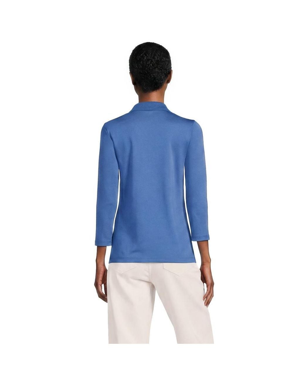 Lands' End Blue Three-Quarter Sleeve Supima Polo Shirt
