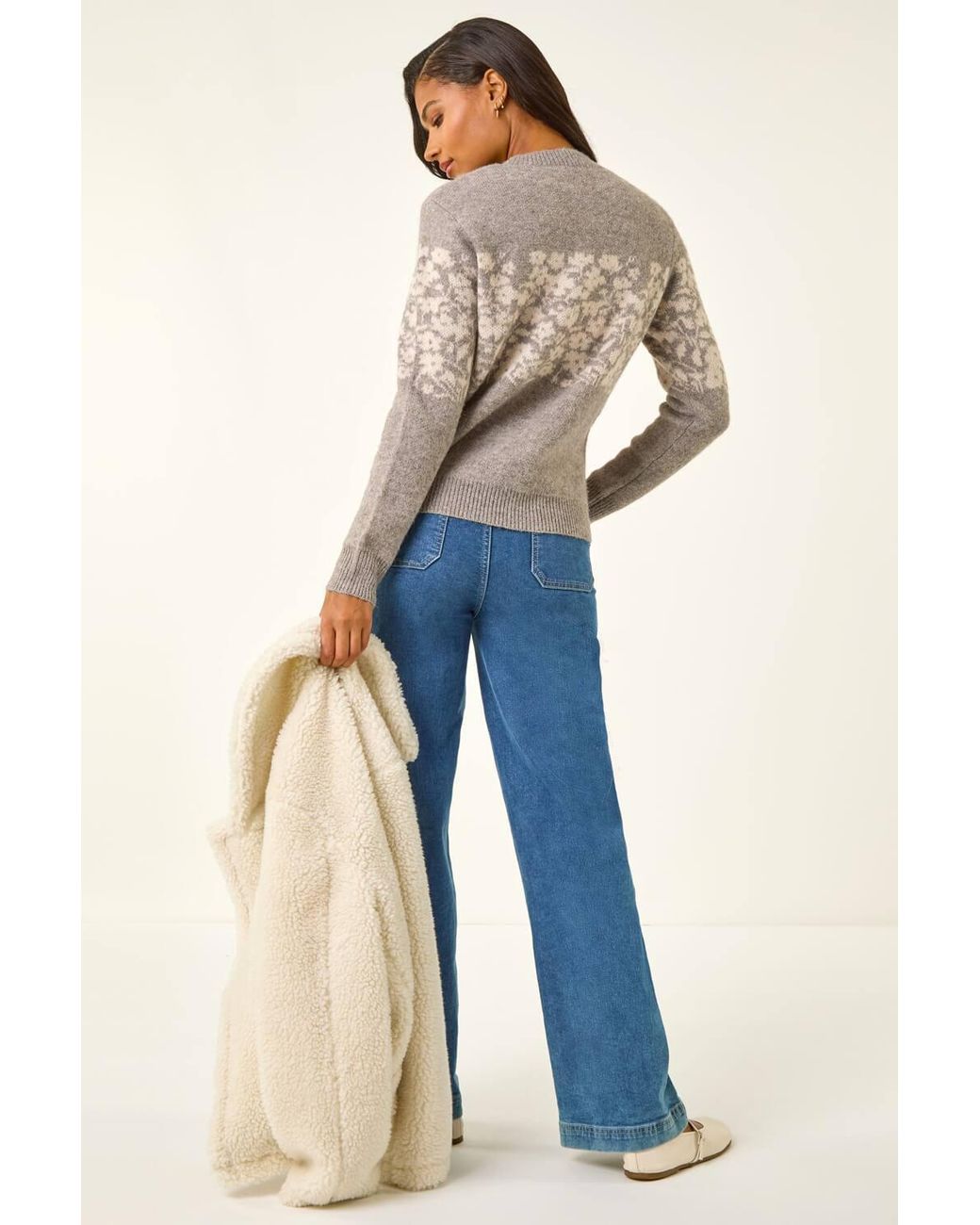 Roman Blue Soft Touch Floral Knit Jumper