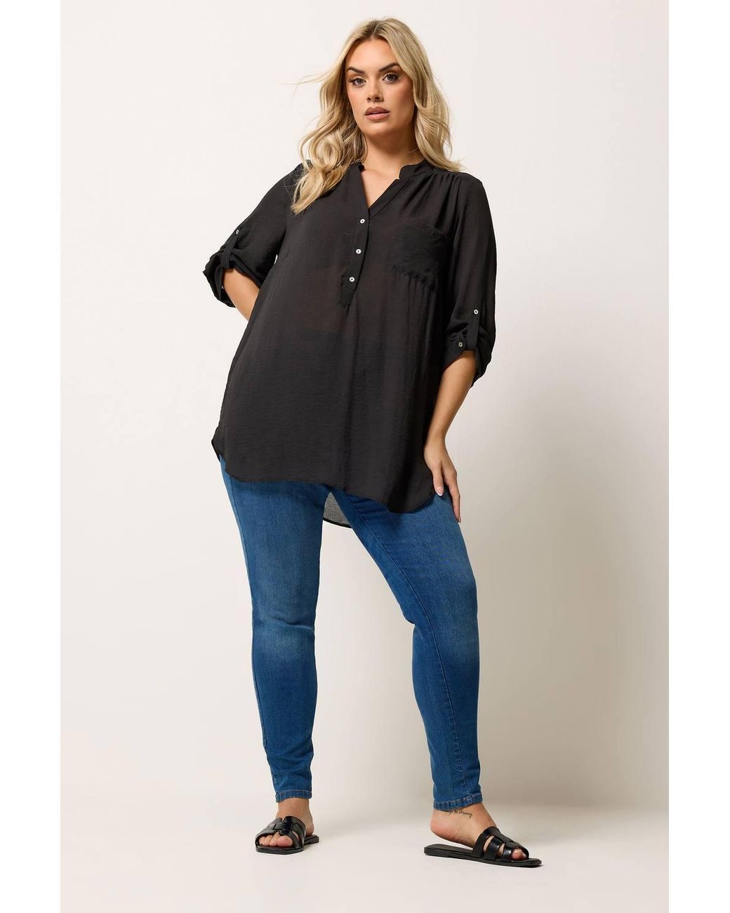Yours Black Half Placket Shirt
