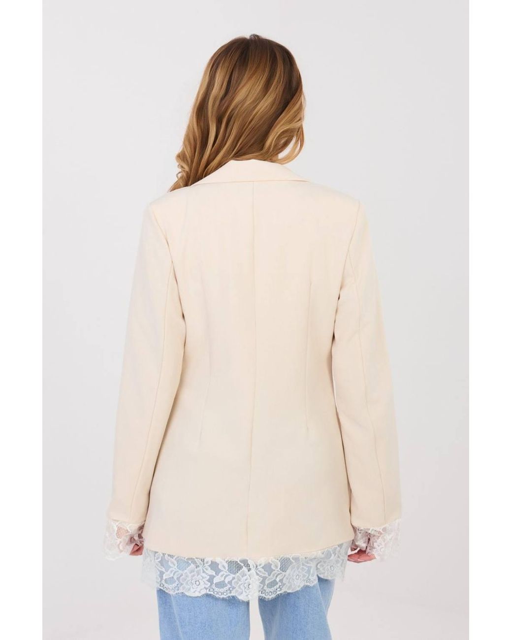 Love Lace Natural Elegant Lace Trim Tailored Blazer With Pockets