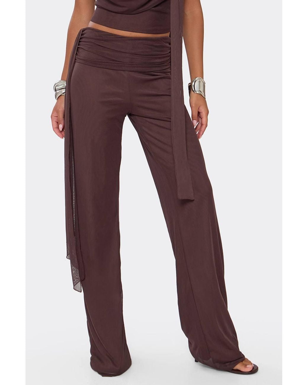 EGO Red Wide Leg Drape Low Rise Trousers