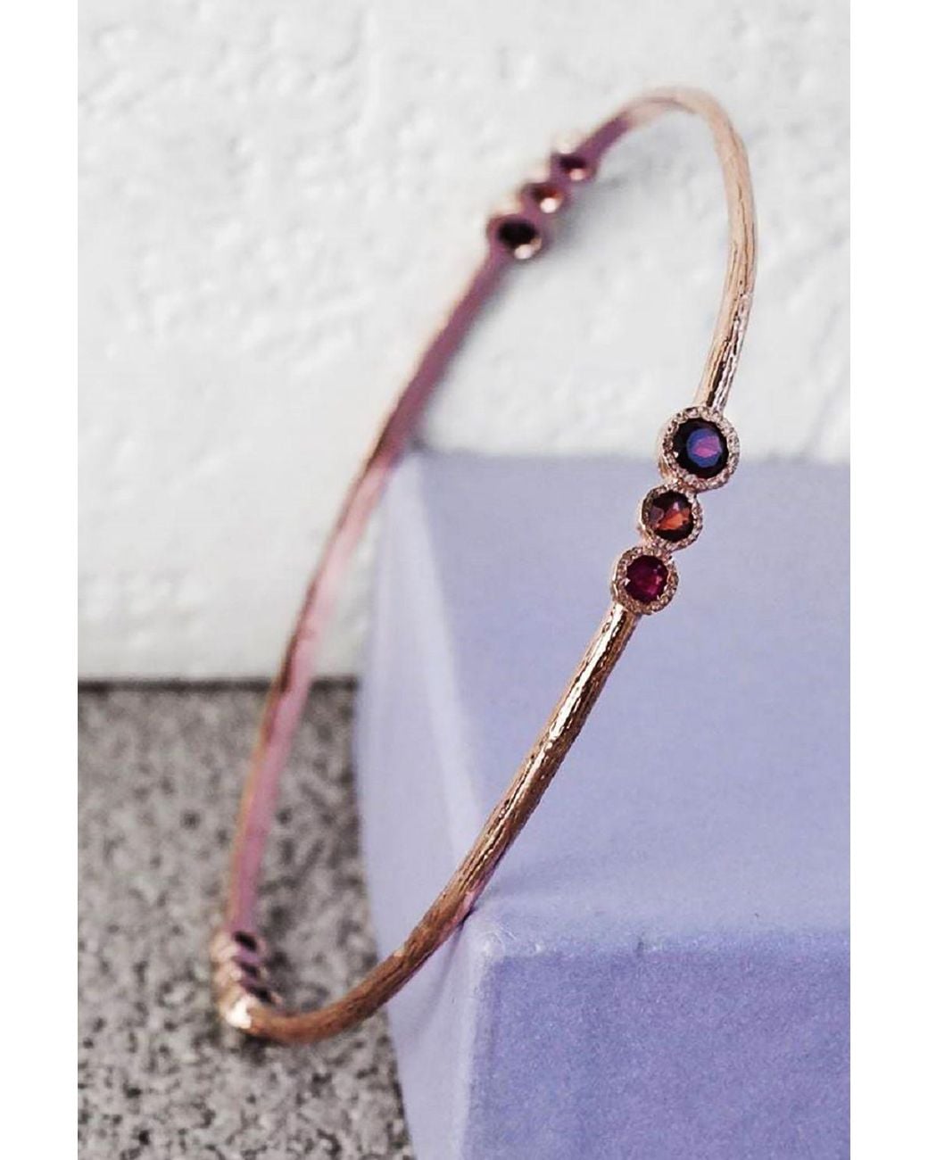 Otis Jaxon London Purple Triple Stone Garnet & Ruby Birthstone Bangle