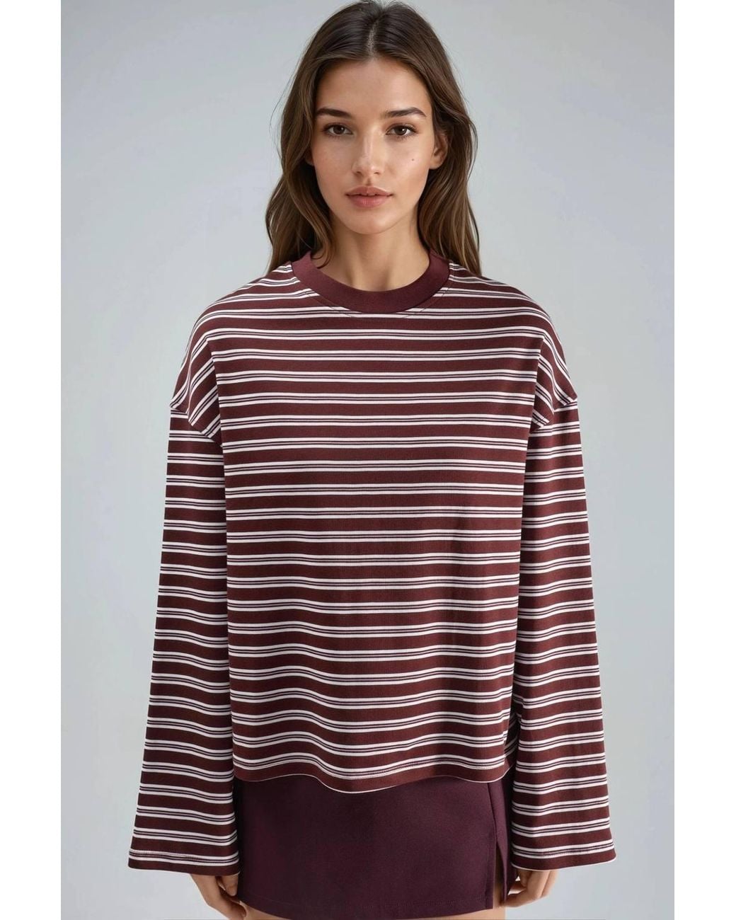 Busem Red Striped Crew Neck Long Sleeve T-Shirt