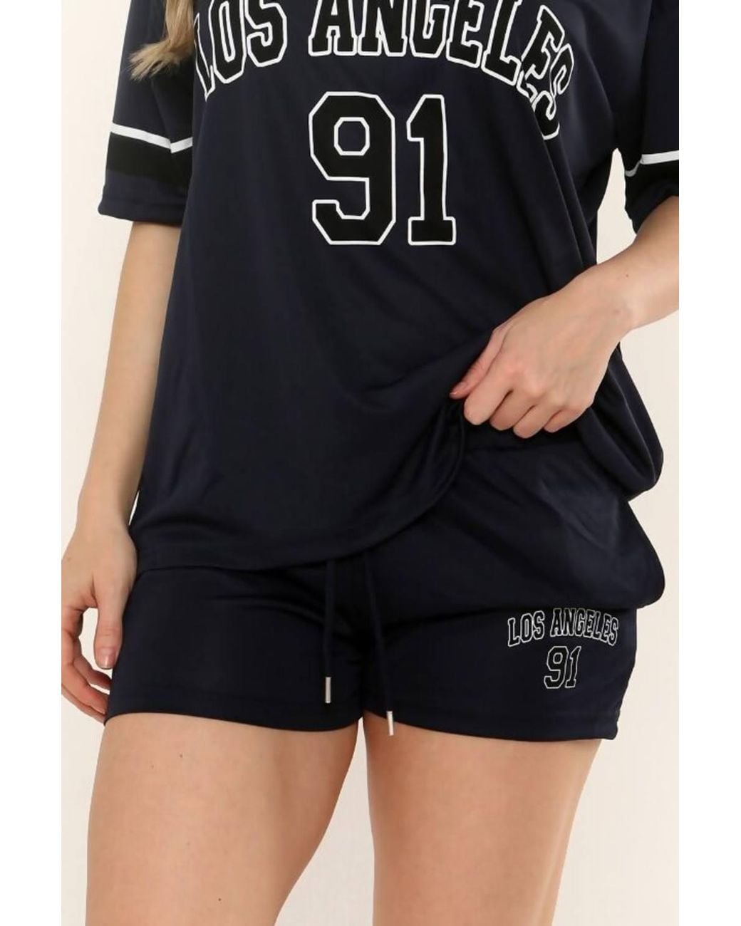 Stylewise Black Varsity Co-Ord T-Shirt & Shorts Set