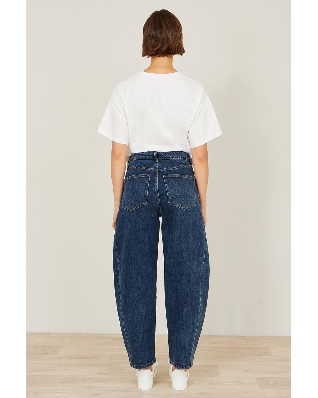 Yumi' Blue Denim Barrel Relaxed Fit Jeans