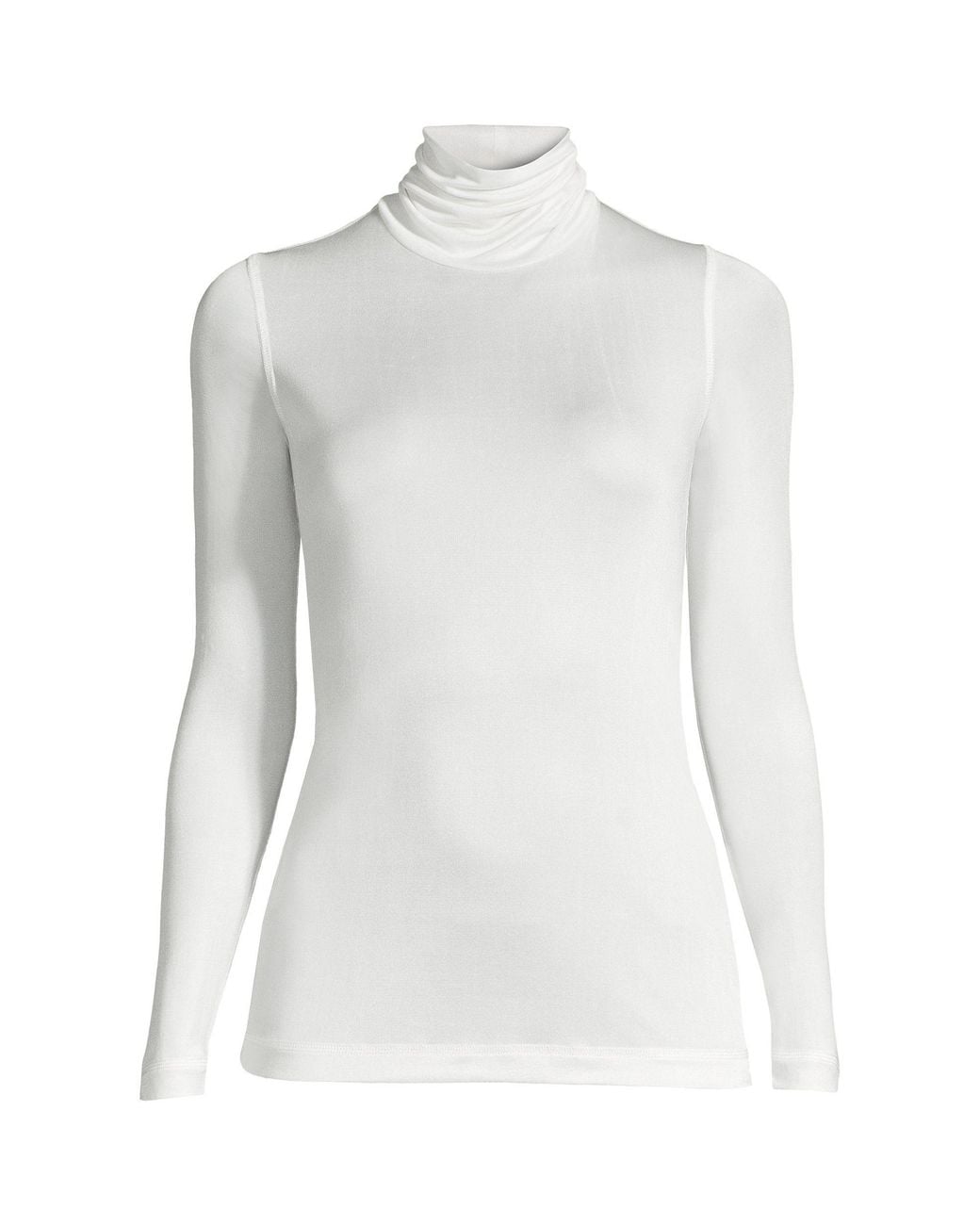 Lands' End White Petite Lightweight Silk Interlock Roll Neck Top