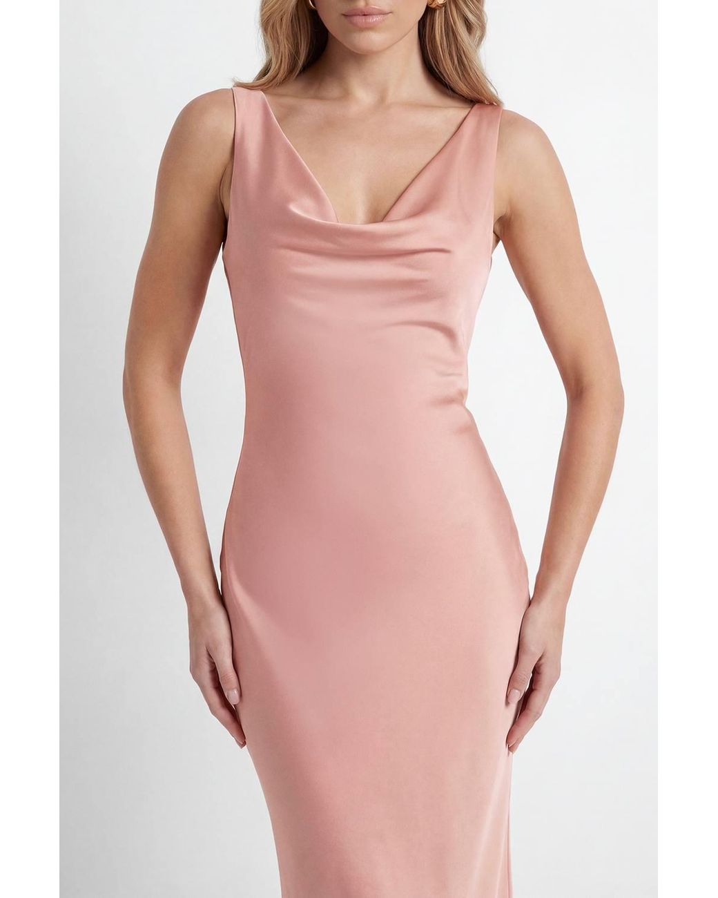 MissPap Orange Premium Satin Cowl Neck Fishtail Maxi Dress