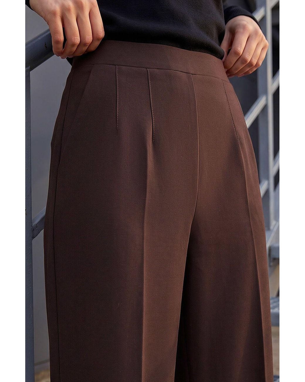 Roman Black Petite Wide Leg Ponte Stretch Trouser
