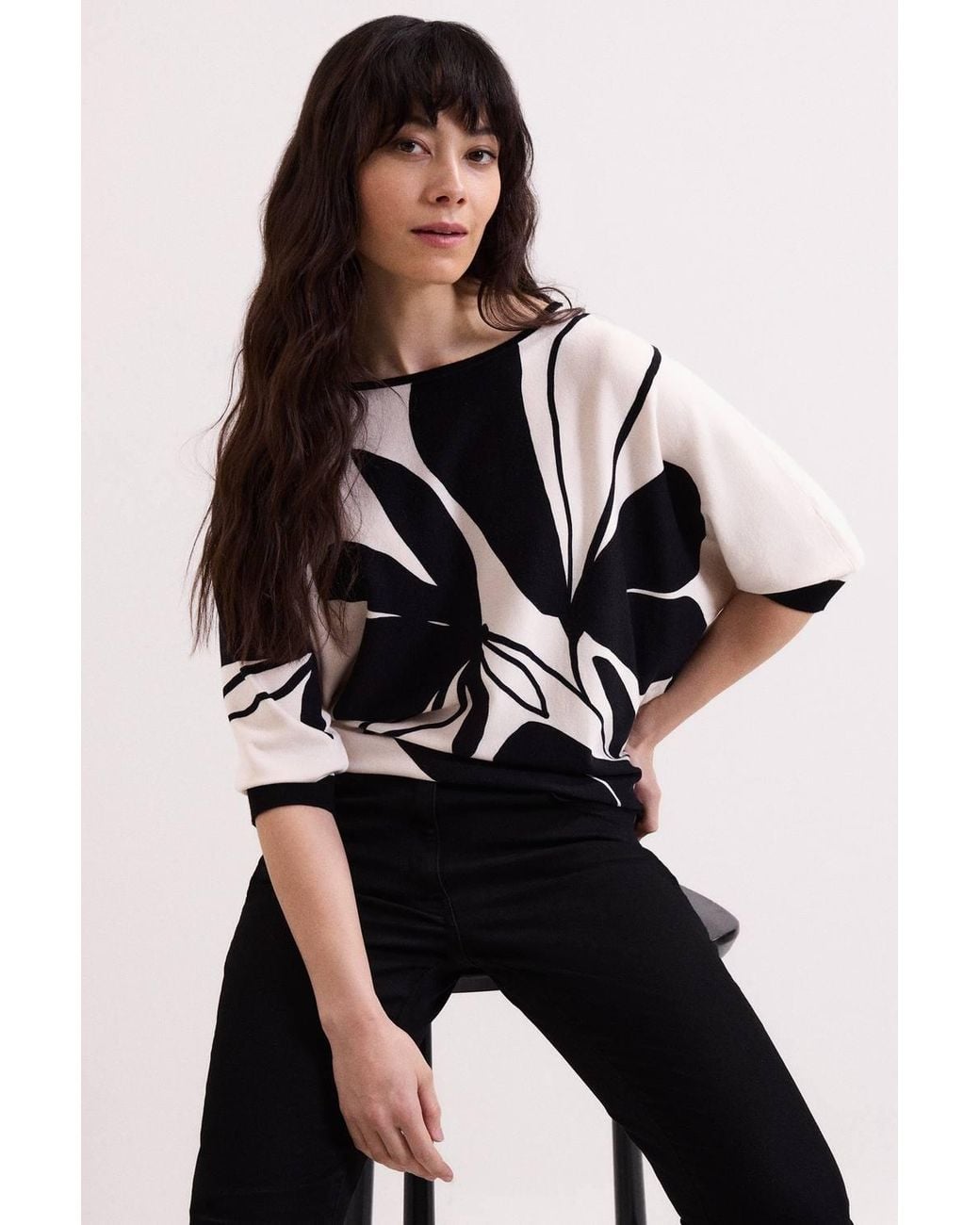 Phase Eight Black Printed Round Neck Knit Faith Jumper