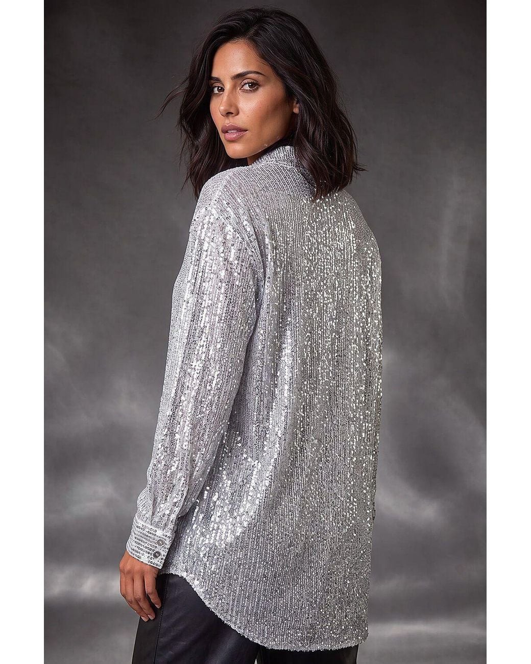 D.u.s.k Gray Sequin Button Through Blouse