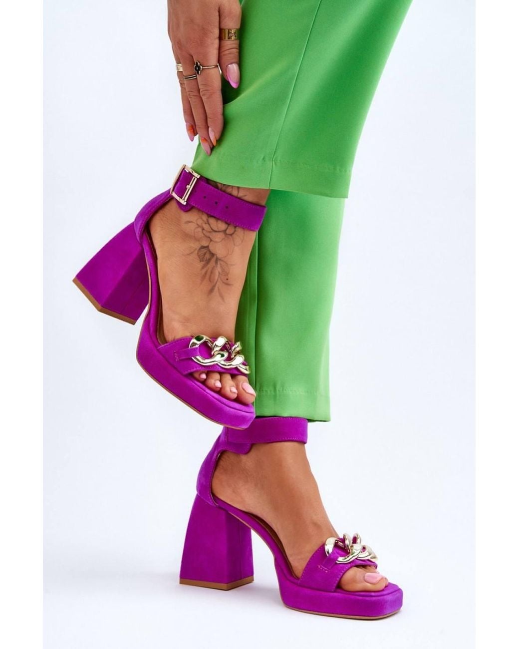 Love Lace Green Padded Platform Heeled Sandals With Buckle