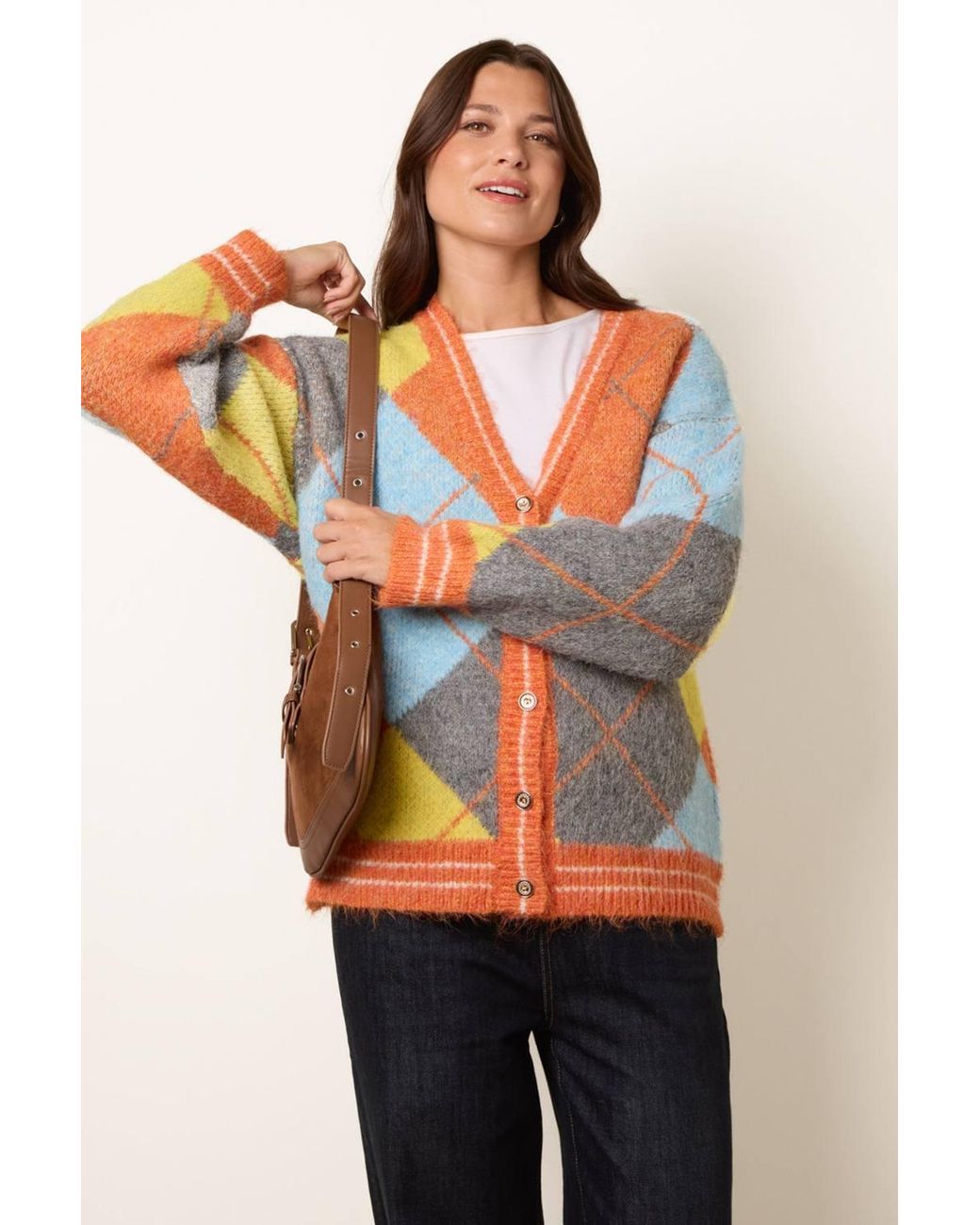 Blue Vanilla Orange Long Sleeve Button Up V-Neck Cardigan