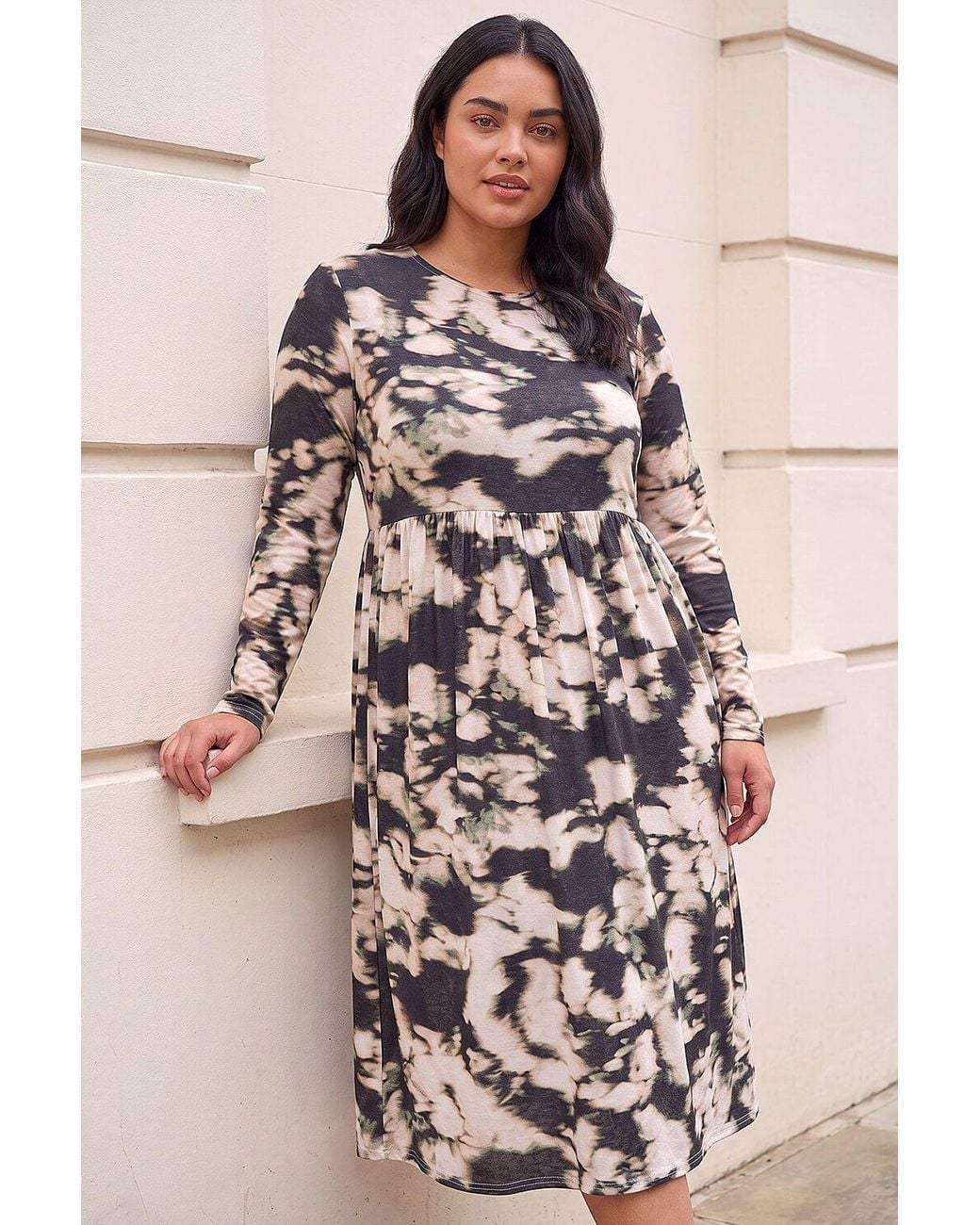 Roman Natural Curve Abstract Print Midi Dress