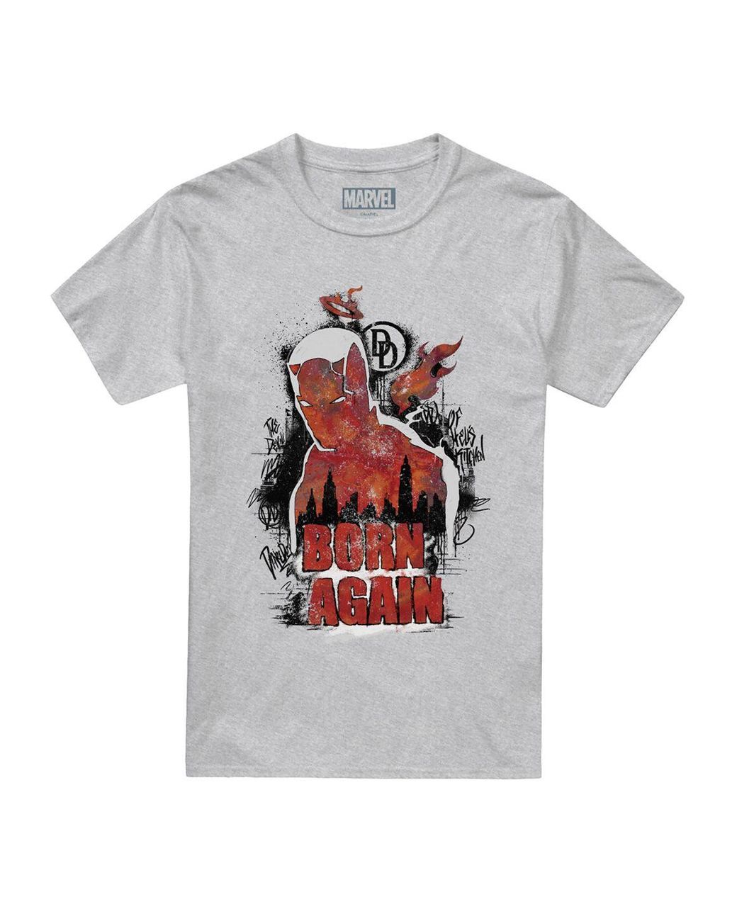 Marvel White Daredevil Born Again Matt Murdock Graffiti T-Shirt, Heather