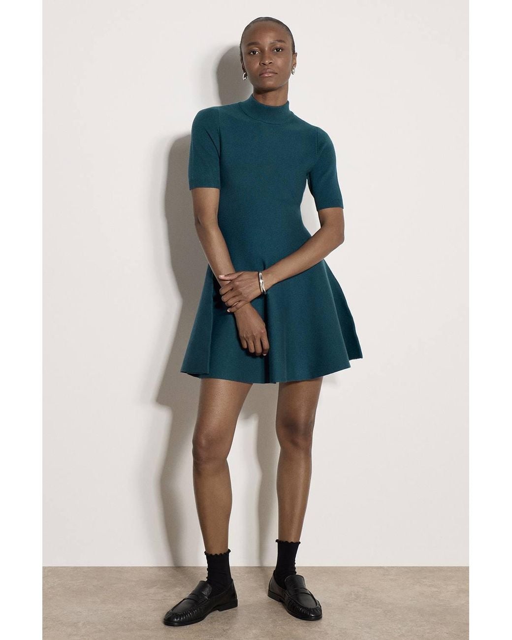 Apricot Blue Fit & Flare Ribbed Knit Mini Dress