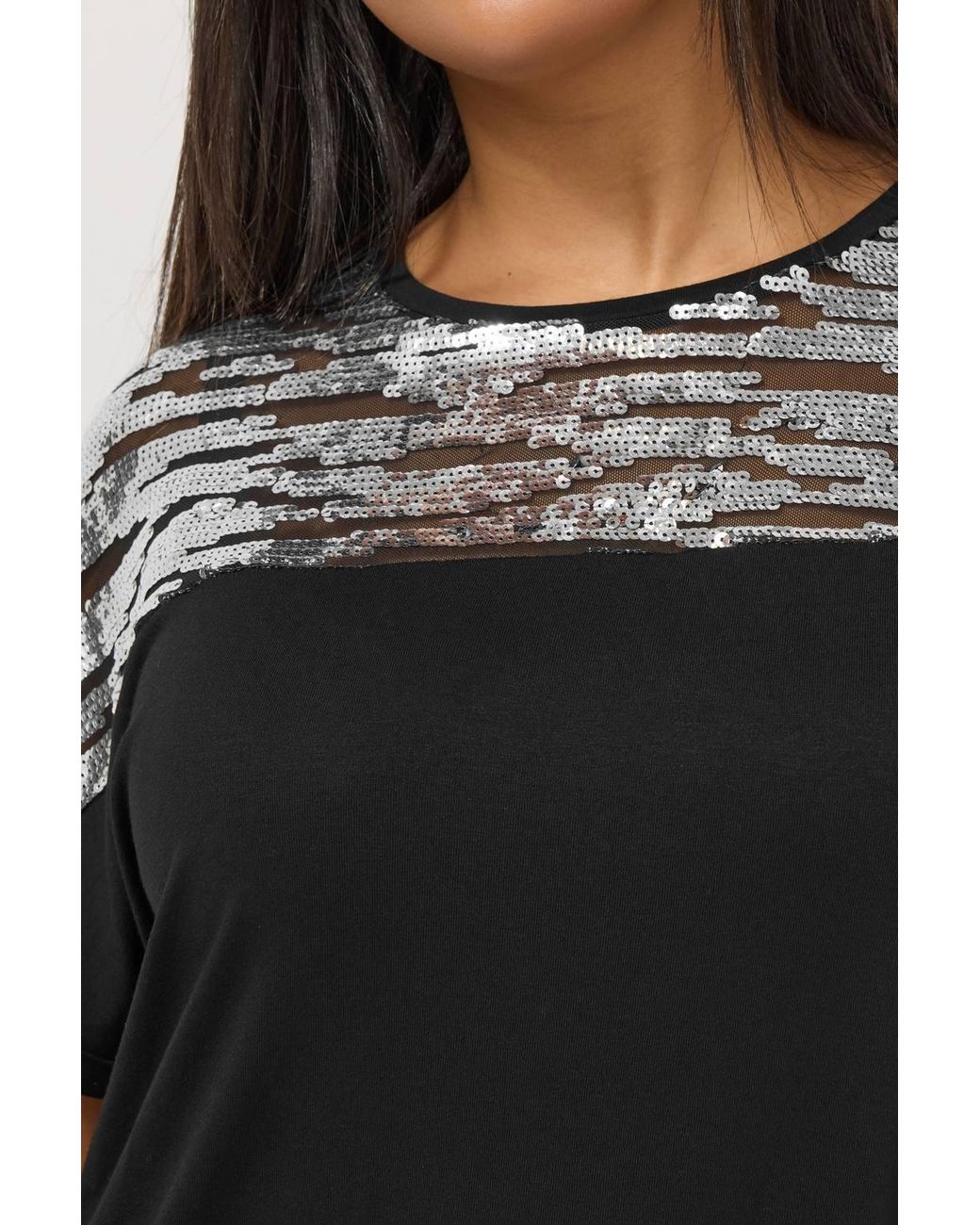 Yours Black Sequin Animal Top