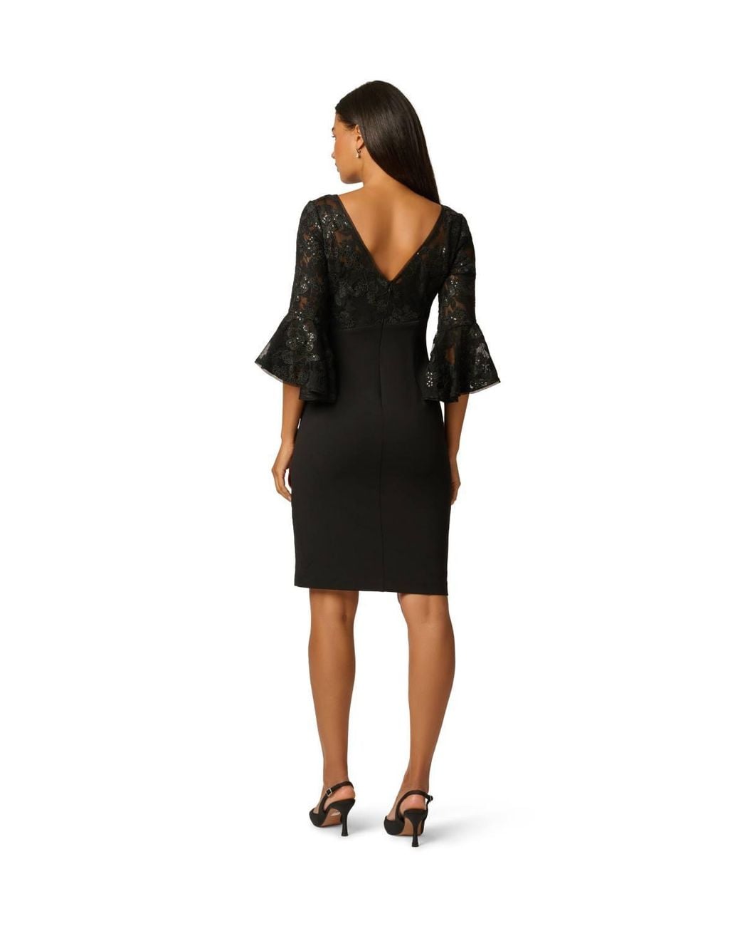 Adrianna Papell Black Floral Lace Combo Dress