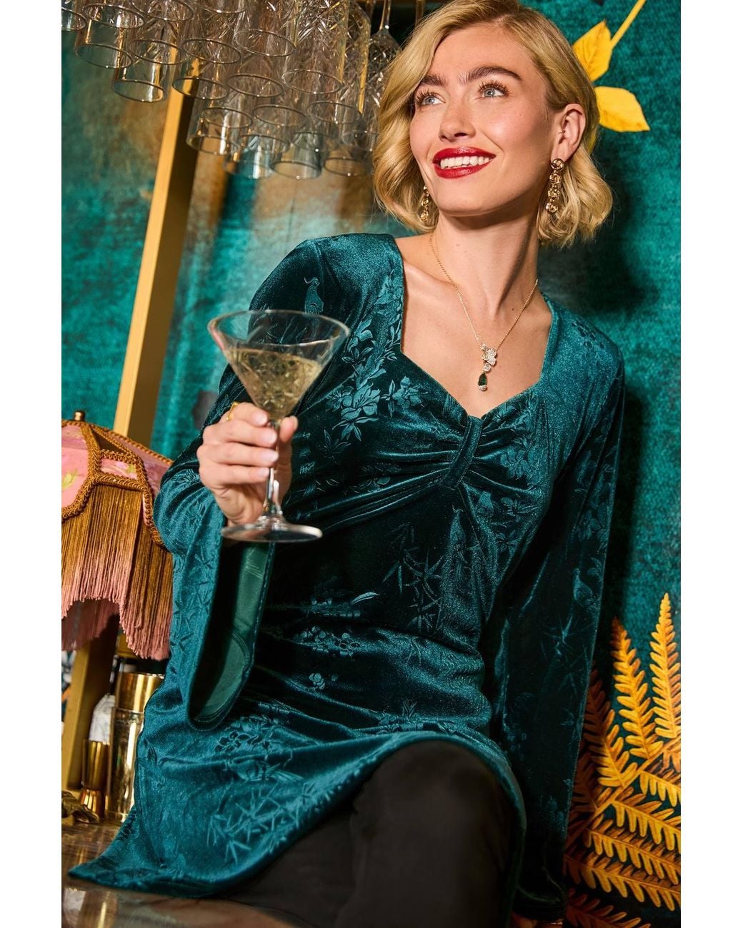 Joe Browns Green Floral Embossed Velour Tunic Top