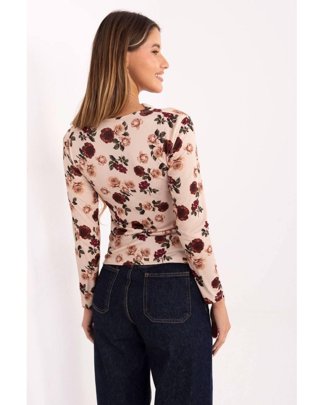 Love Lace Natural Elegant Floral Fitted Blouse With Metal Pleat