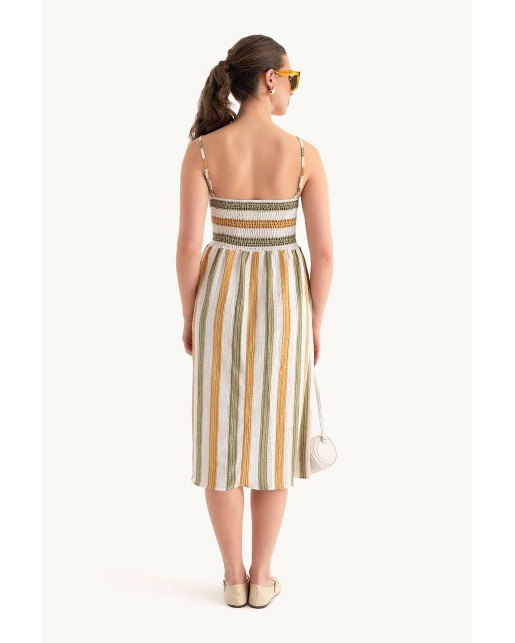 Hiccup Metallic Striped Spaghetti Strap Midi Dress