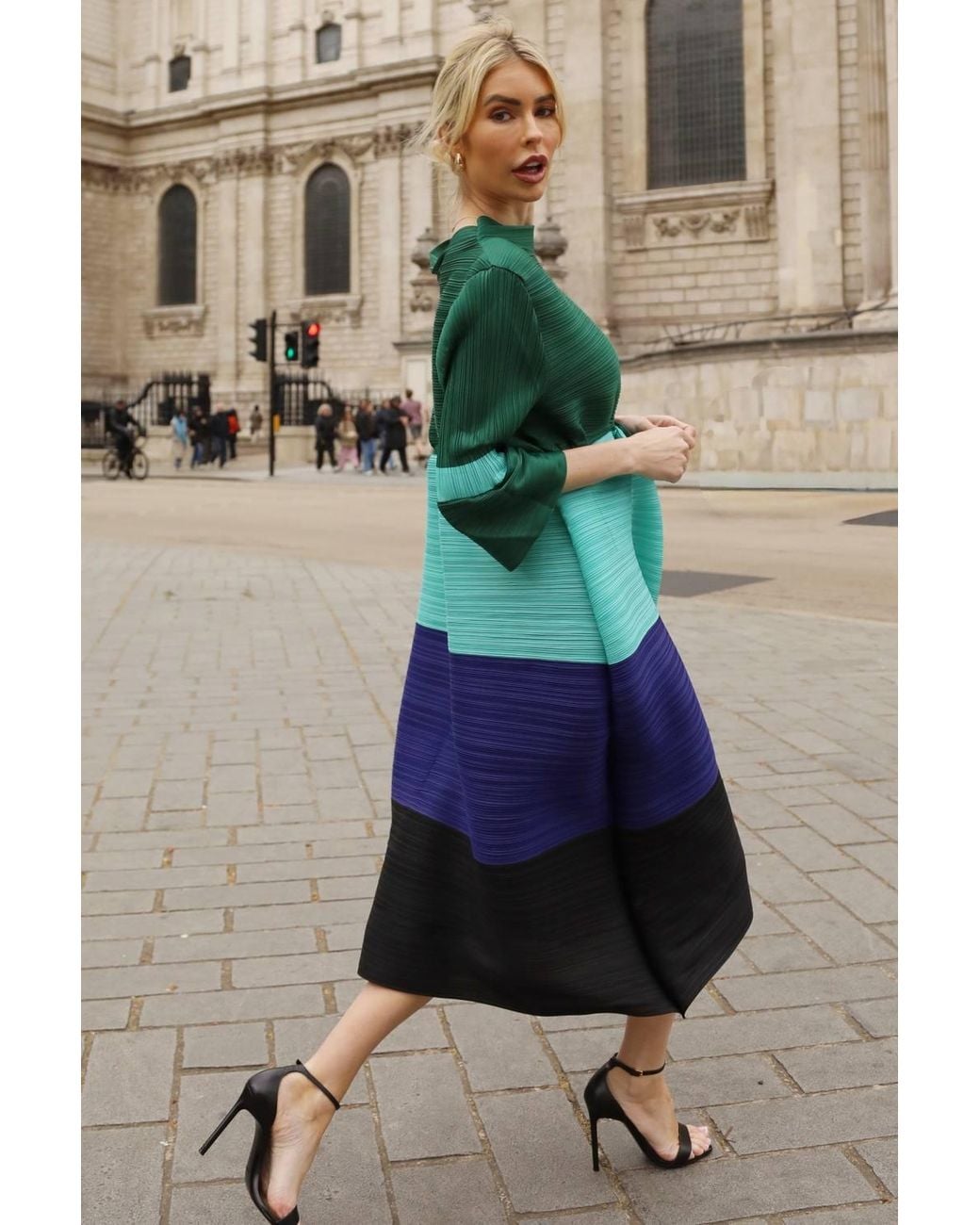CY Multicolor Multi-Colour Pleated Midi Dress With Adjustable Waist