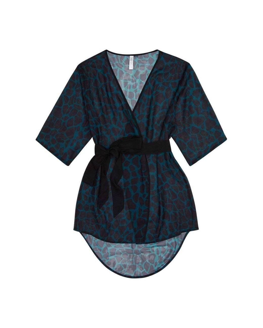 Wolf & Whistle Black Khaki Giraffe Beach Kimono