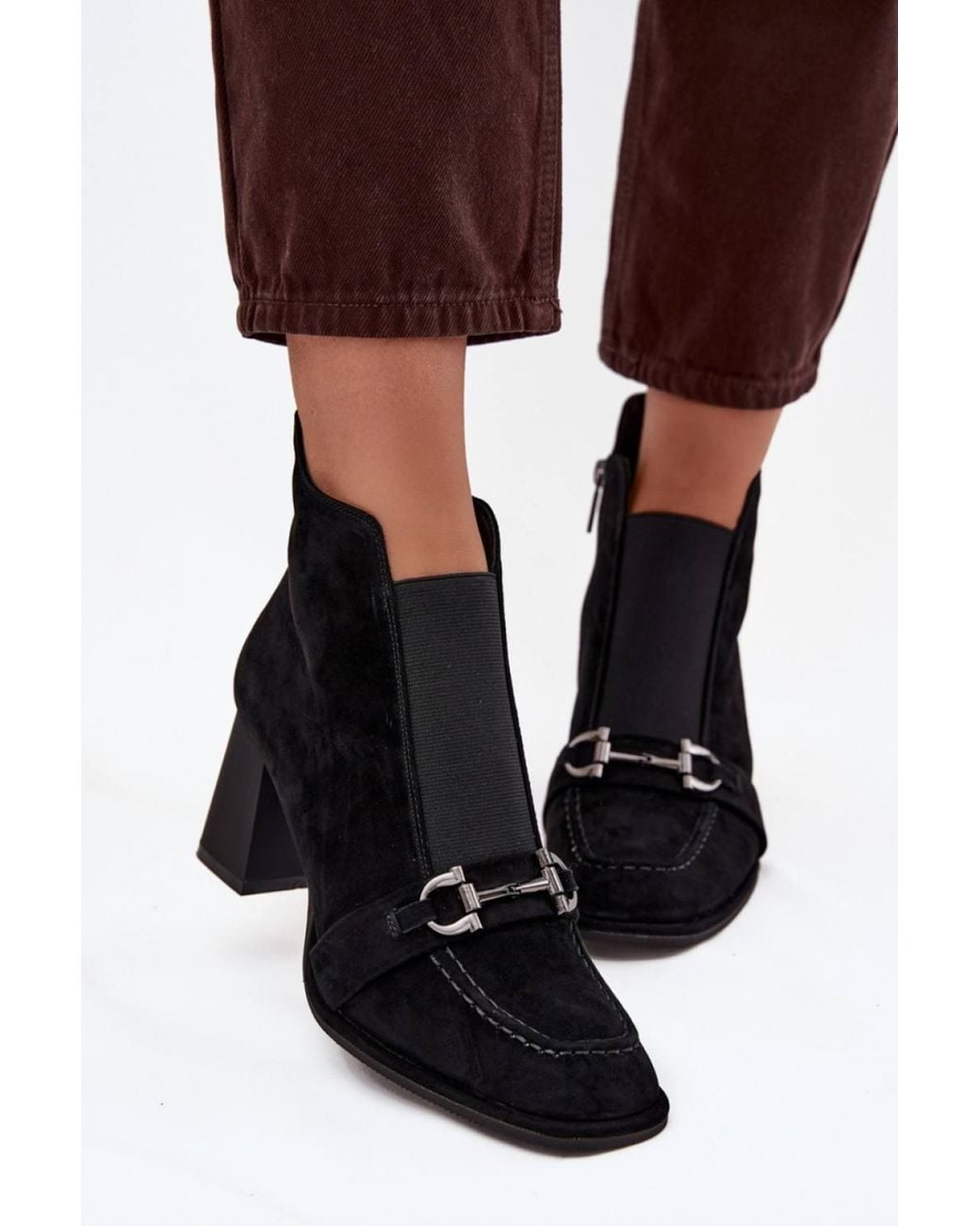 Love Lace Black Winter Round Toe Suede Lined Heeled Boots