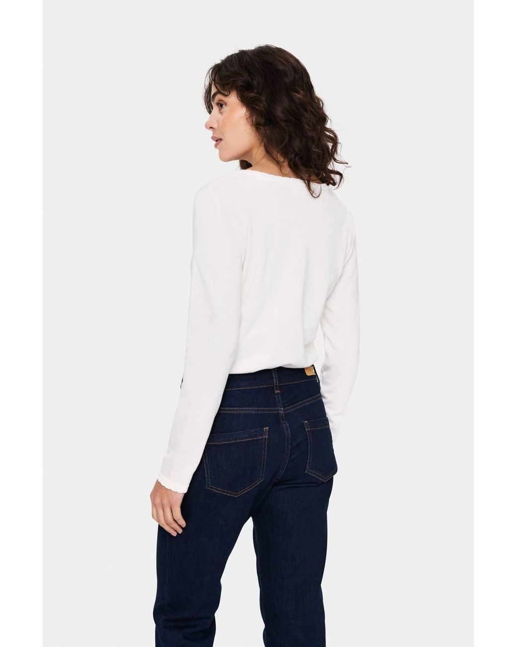 Saint Tropez White Milasz Long Sleeve V-Neck Jumper