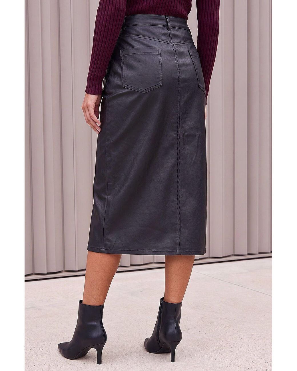 Roman Black Coated Midi Pencil Skirt
