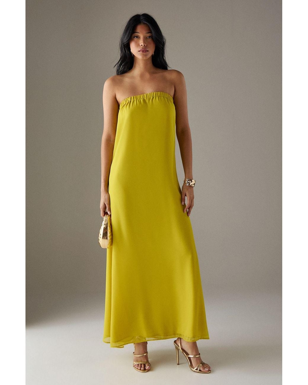 Warehouse Multicolor Yoryu Chiffon Elasticated Back Bandeau Maxi Dress