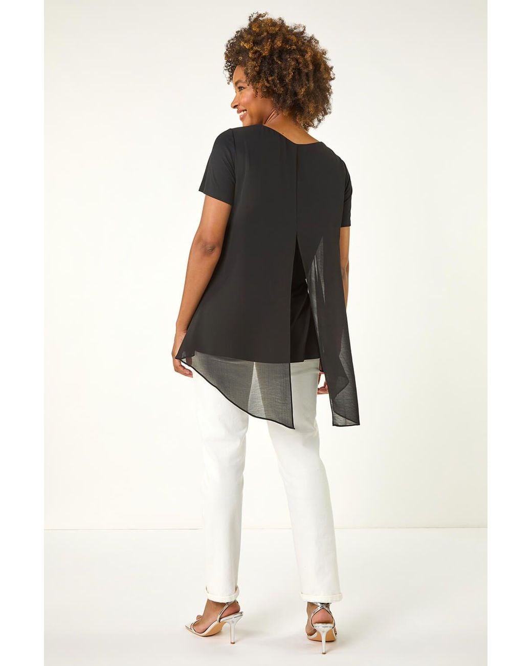 Roman Black Ring Front Chiffon Overlay Top