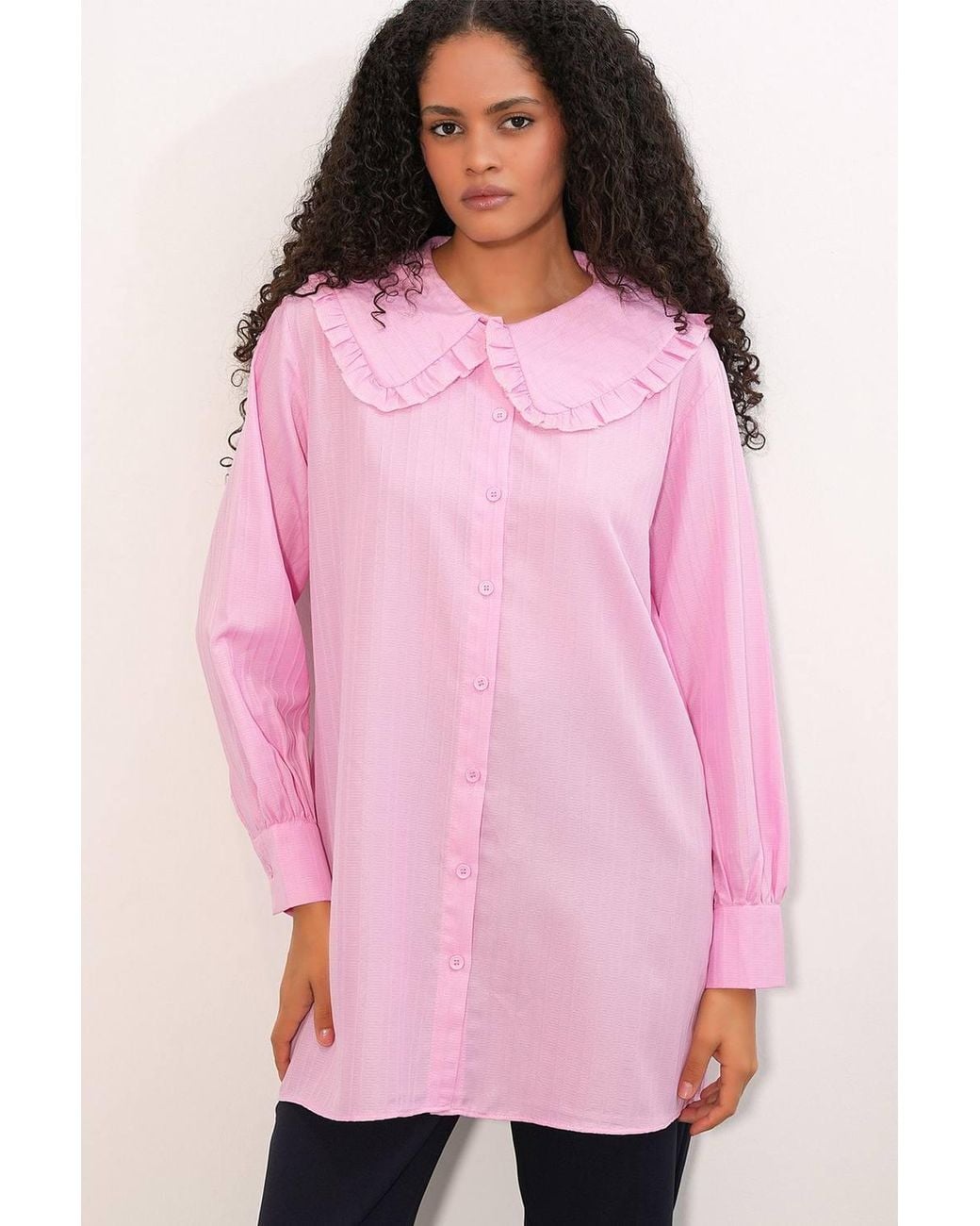 Bigdart Pink Long-Sleeve Textured Shirt With Baby Collar