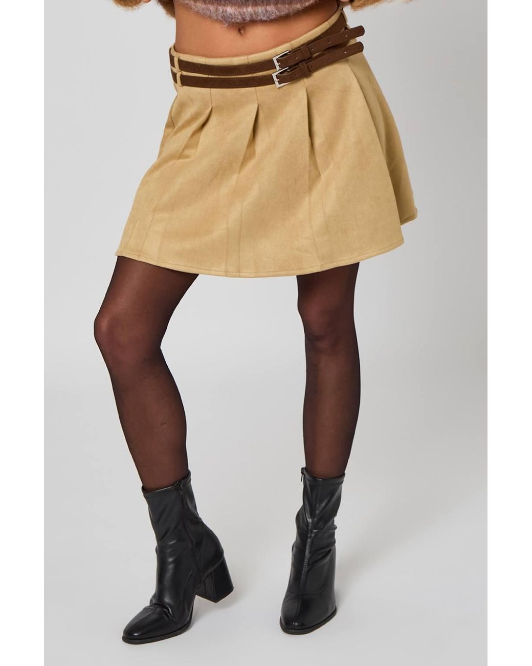 Urban Bliss Natural Faux Suede Belted Mini Skirt