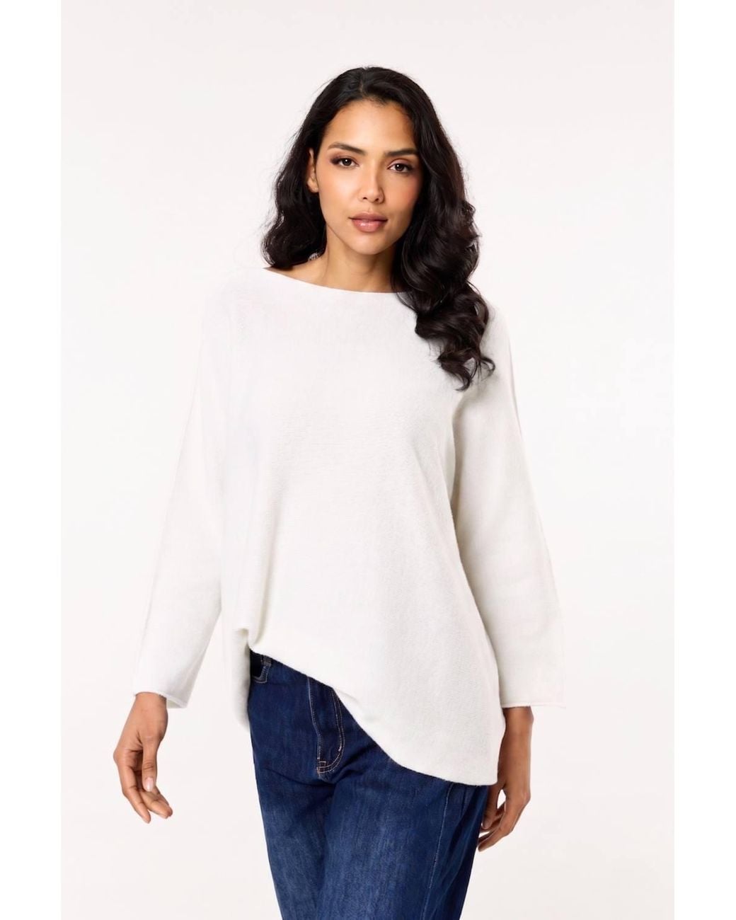 Liquorish White Off-Shoulder Relaxed Knit Jumper