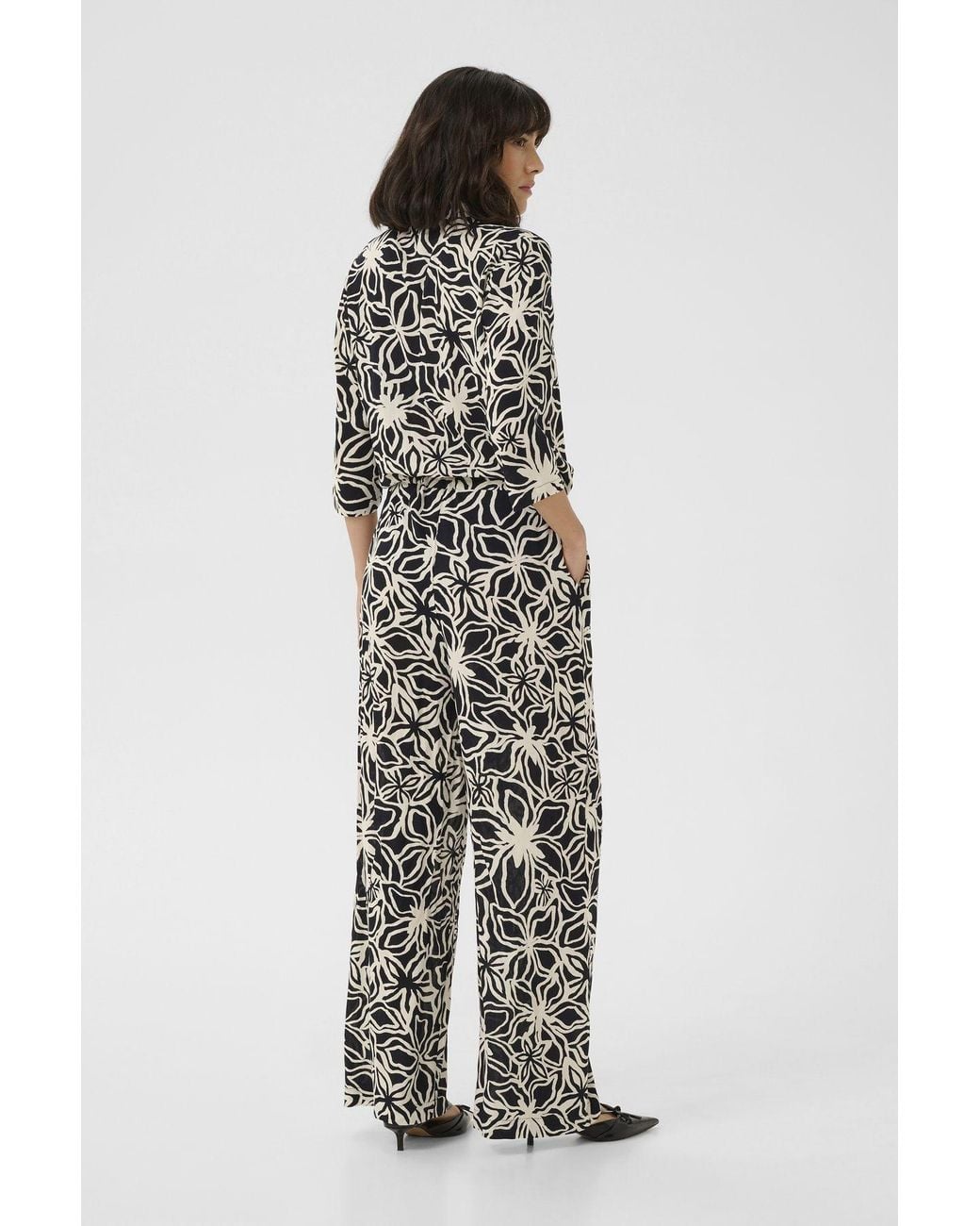 Kaffe White Kasanne Plain Weave Printed Jumpsuit