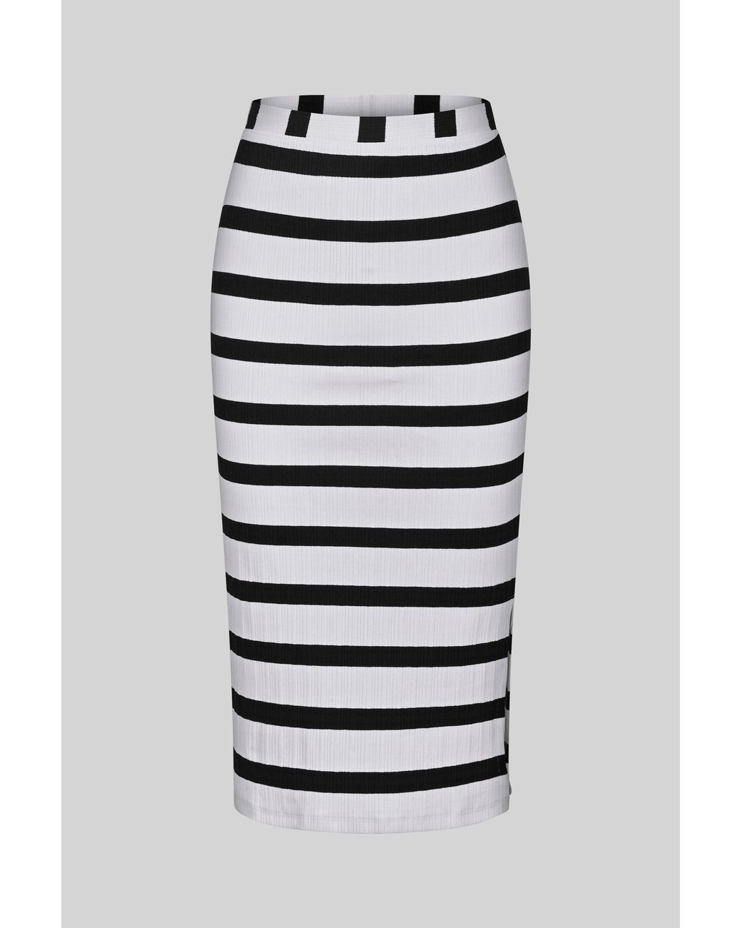 Enorsia Black Striped Jersey Midi Skirt
