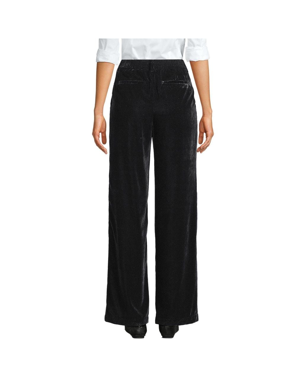 Lands' End Black Wide Leg Velvet Trousers