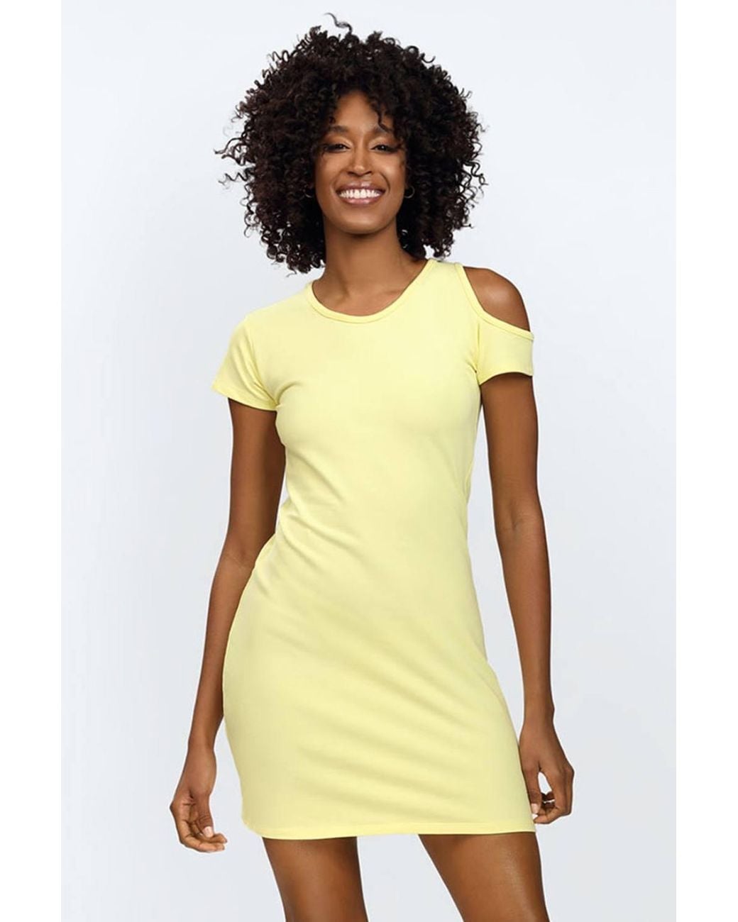 Love Lace Yellow Cotton Cutout Shoulder Mini Dress