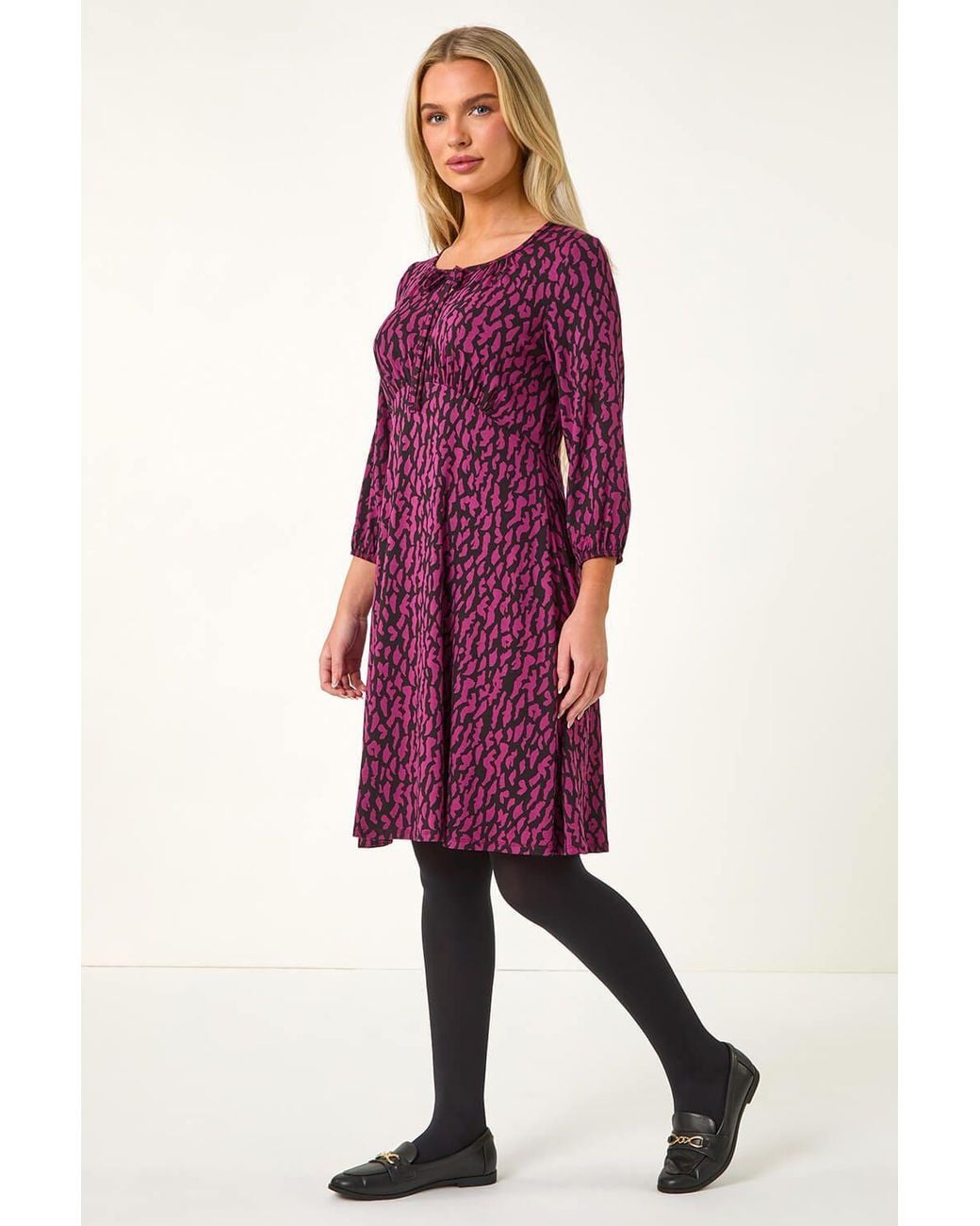 Roman Purple Petite Abstract Tie Front Stretch Jersey