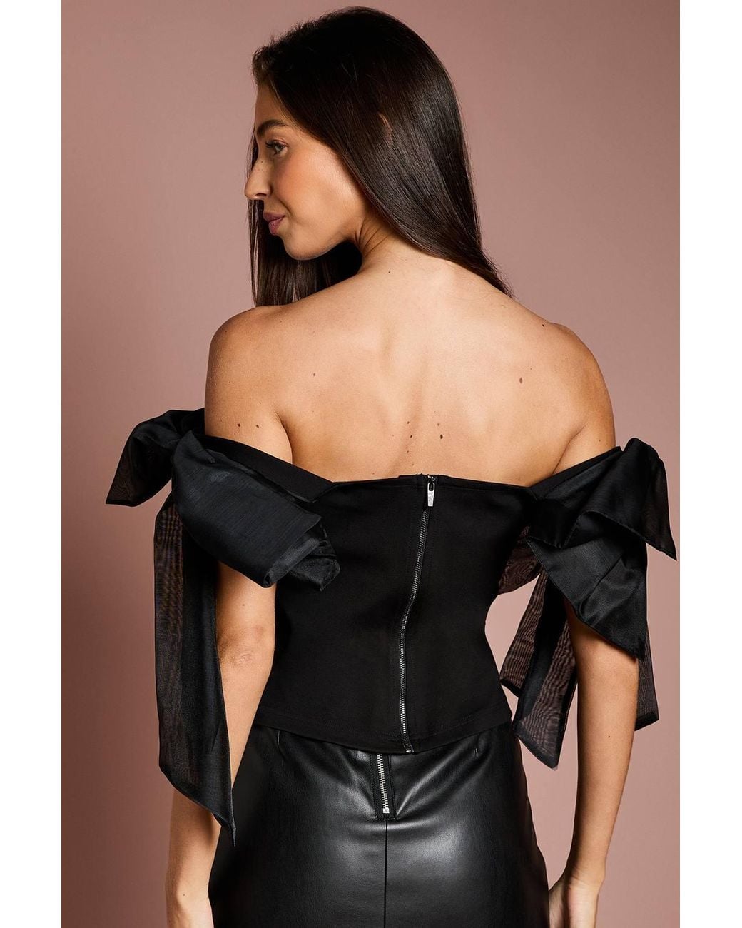Coast Black Bardot Bow Detail Top