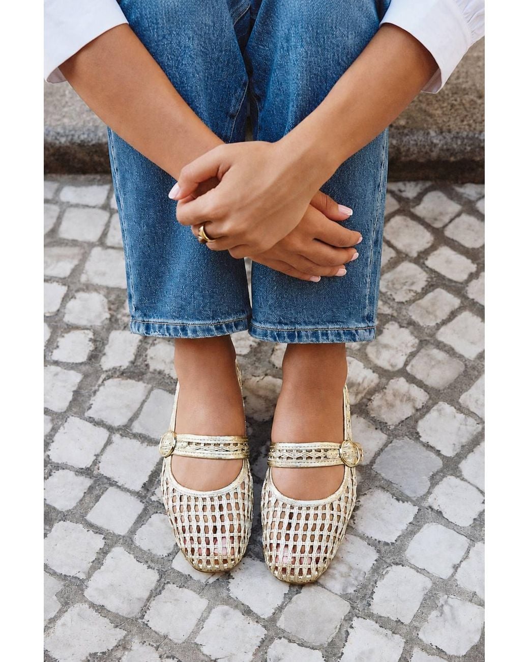 Linzi White Venice Mesh Mary Jane Pumps