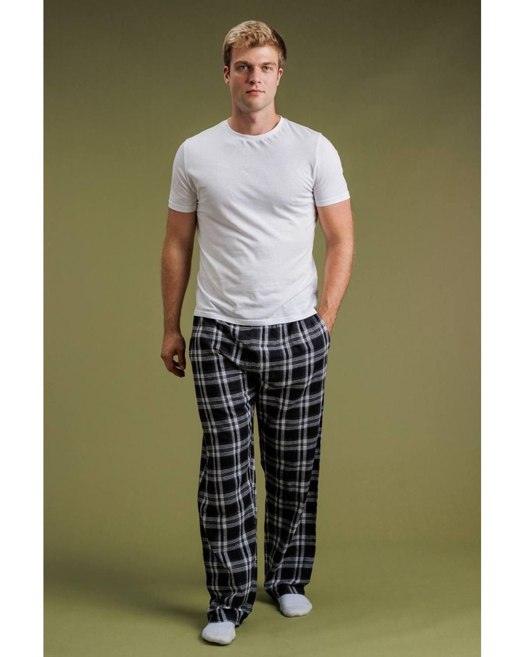 Tokyo Laundry Black Check Flannel Pyjama Trousers for men