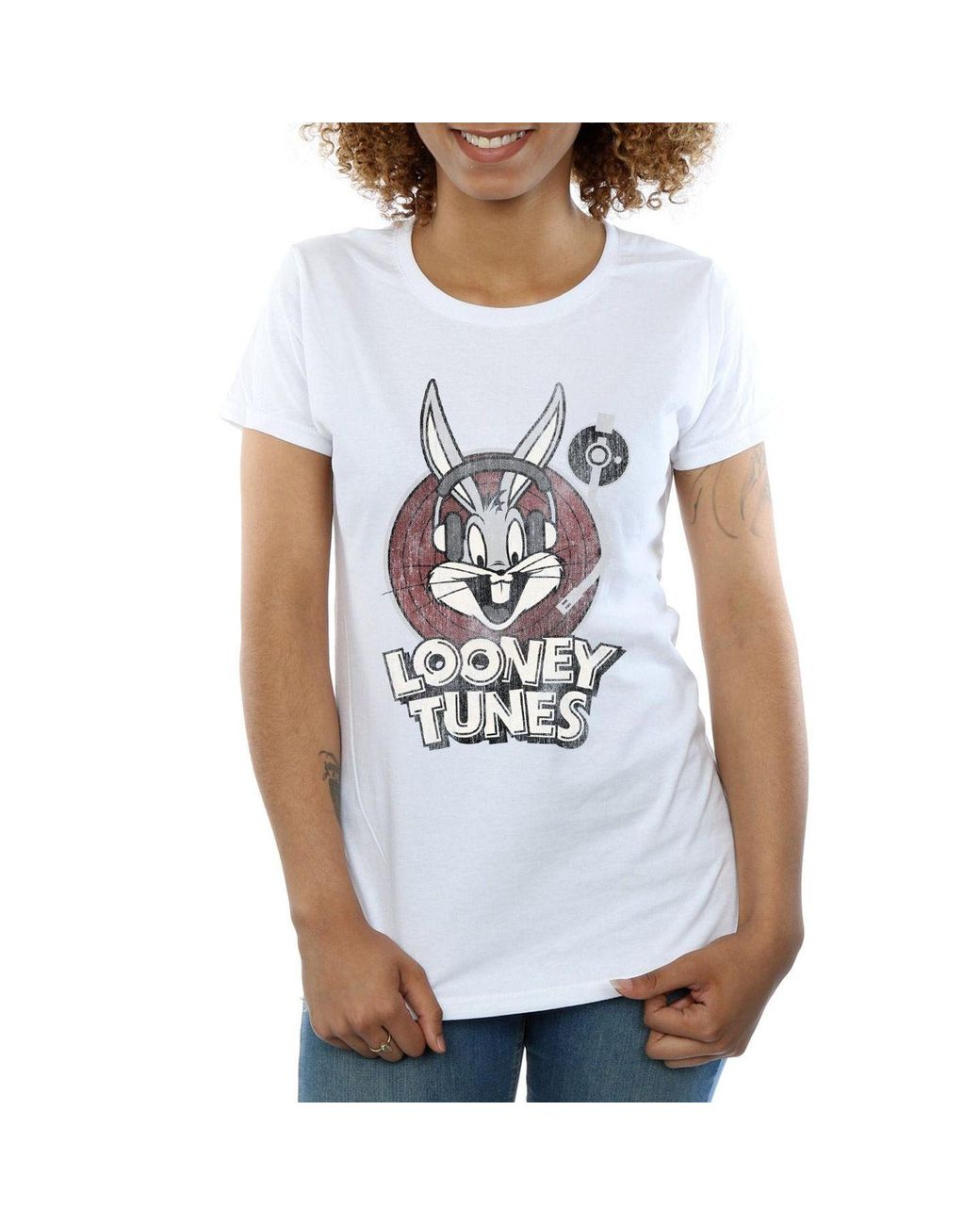 Looney Tunes White Bugs Bunny Logo Cotton T-Shirt