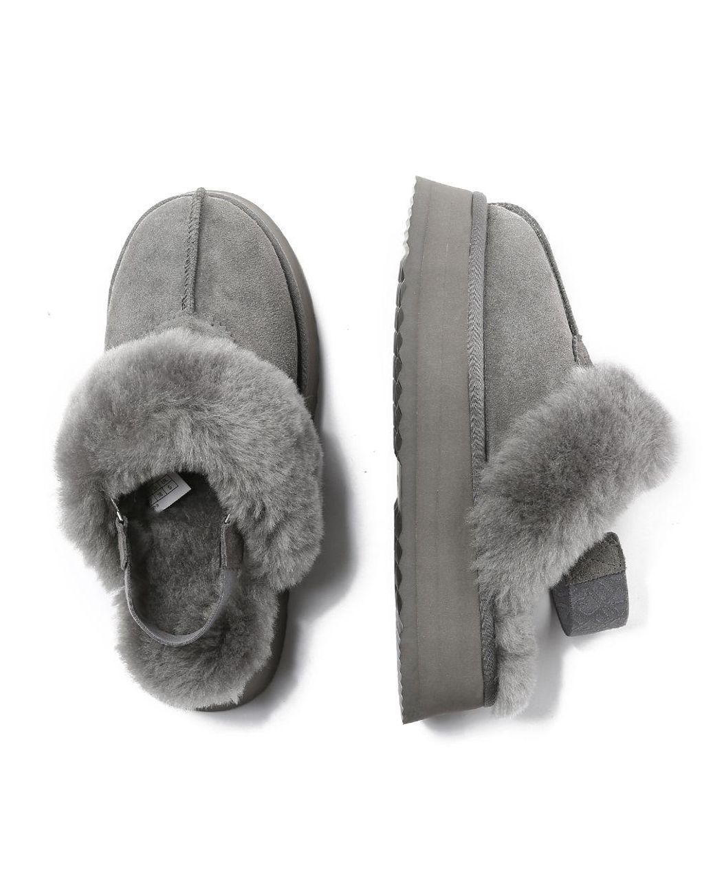 EverAu Australia Gray Real Sheepskin Wagtail Removable Strap Platform Slippers With Eva Sole