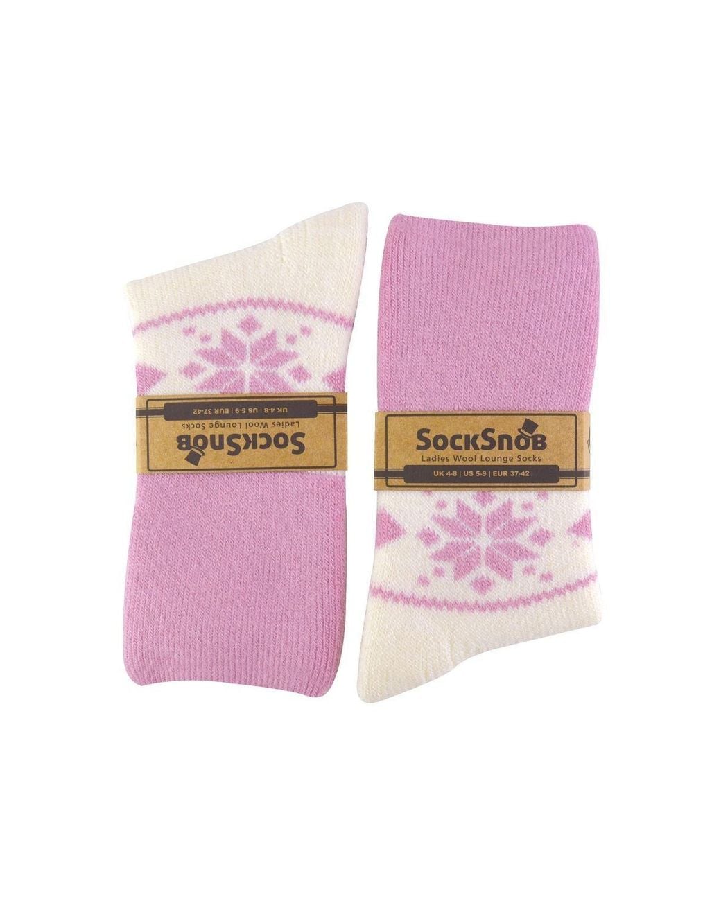 Sock Snob Pink 1 Pack Soft Warm Wool Bed Socks With Fairisle Design