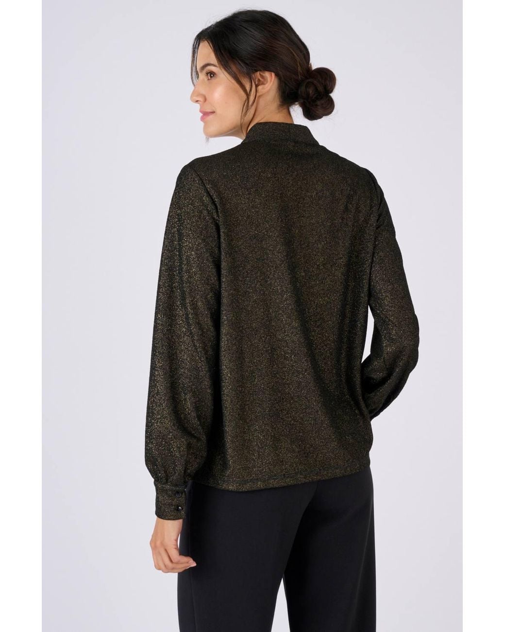 DAMART Black V Neck Gathered Sleeve Sparkle Knit Top